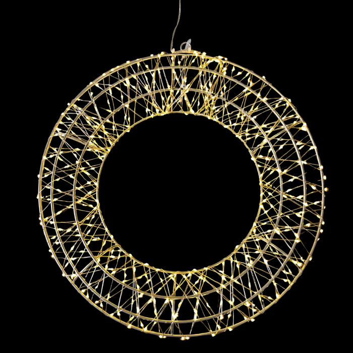 WIRE WREATH WITH LIGHTS - 15" DIAMETER